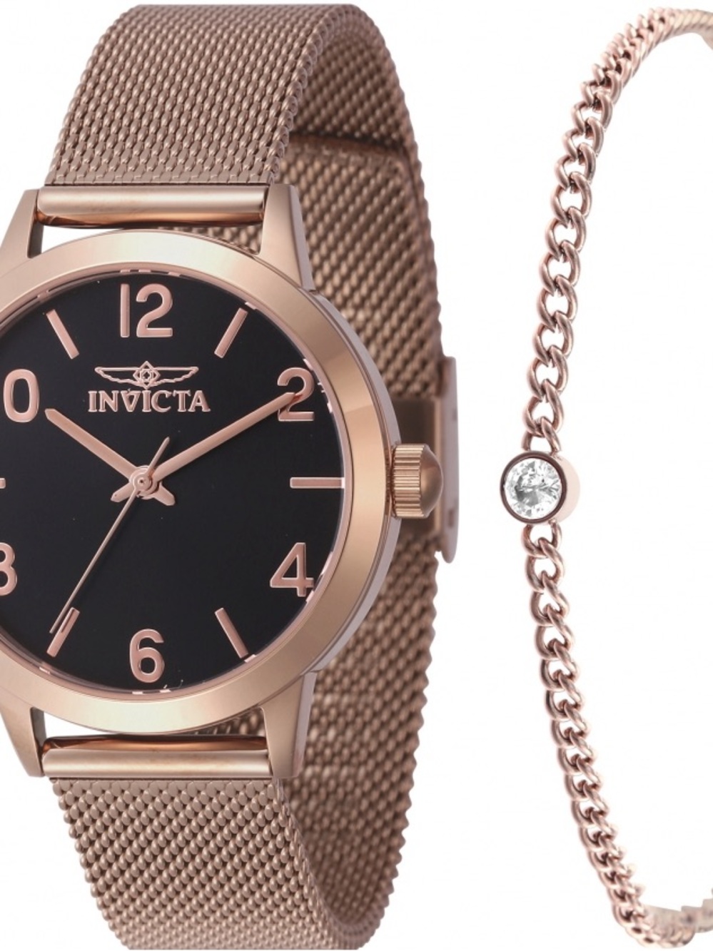 Invicta Rose Gold Watch with Black Dial and Rose Gold Bracelet